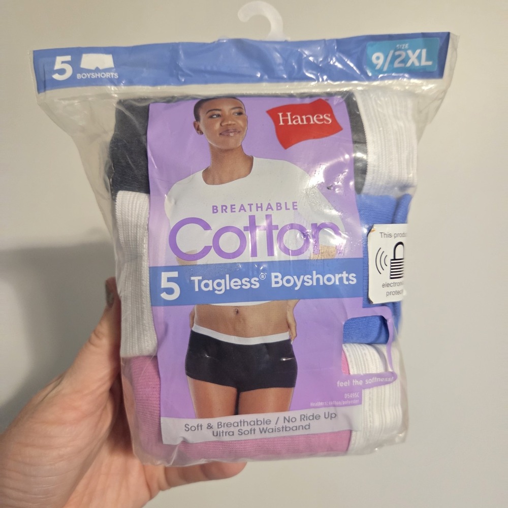 HANES Women's TAG-LESS BOYSHORTS Breathable Cotton 9/2XL  (5 pack) New Sealed